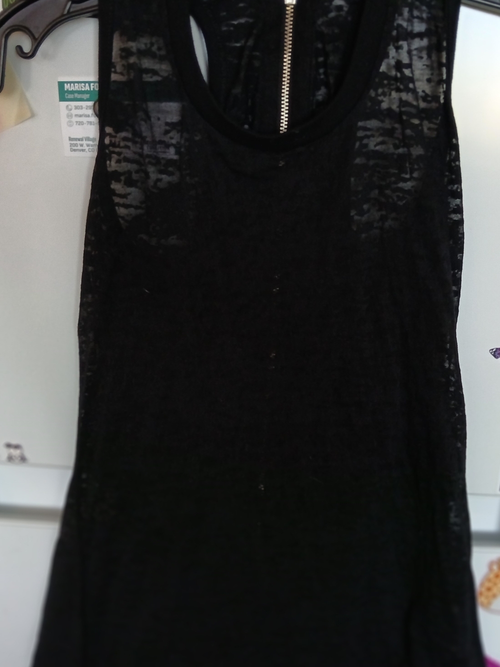 Armani Exchange Black Sheer Racerback Tank with Back Zip